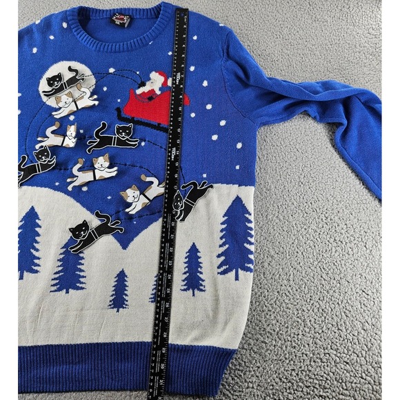 Well Worn Ugly Christmas Sweater Womens XXL Blue Santa‎ Cats Winter Holiday - Picture 11 of 15